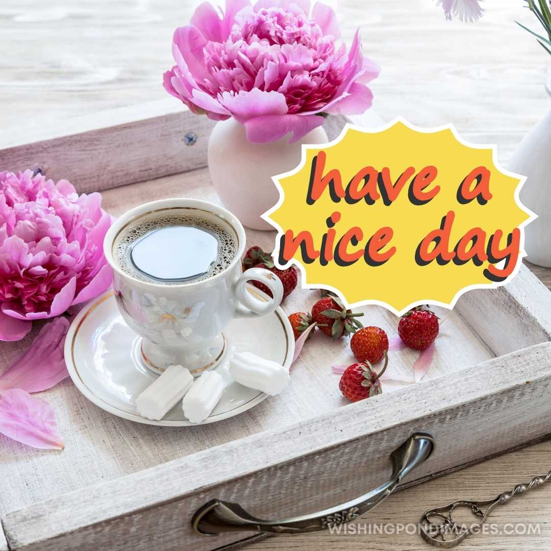 Coffee with marshmallow and strawberries on a light wooden background. Good Morning Coffee Images